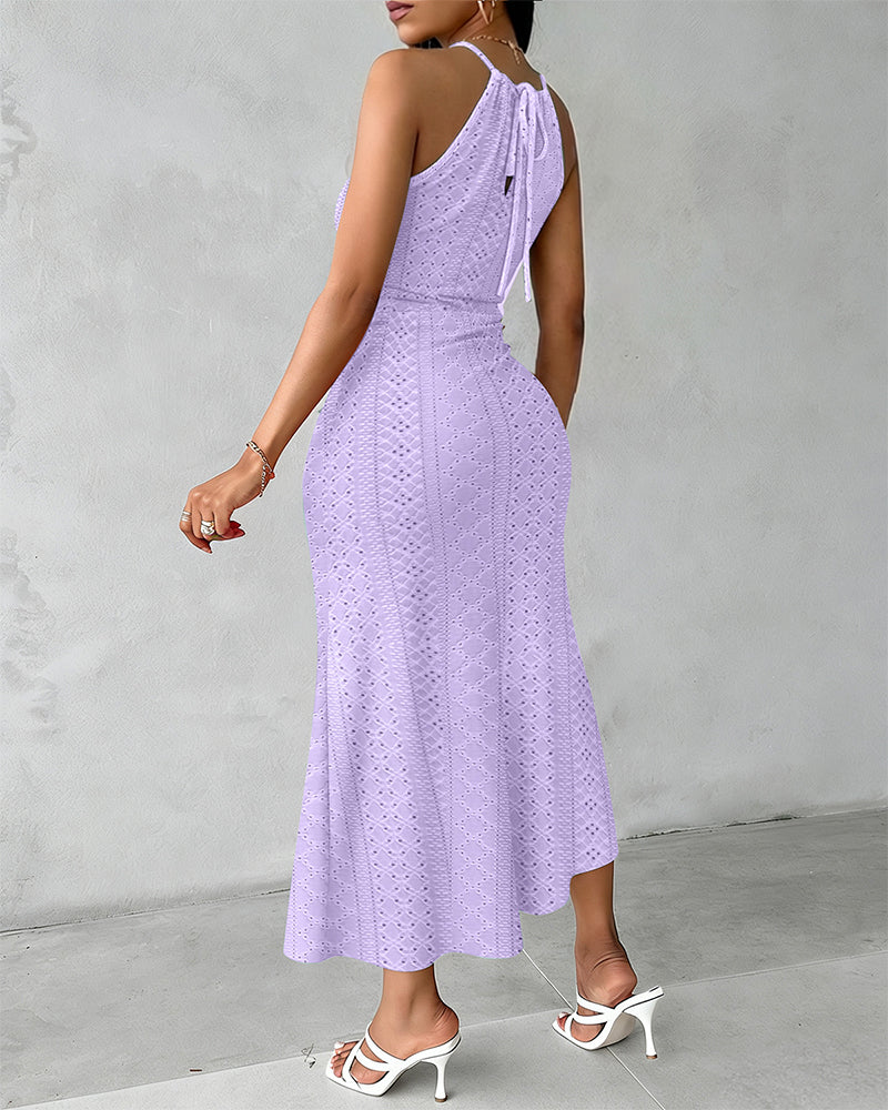 Vestido midi mujer jacquard halter abertura elegante verano