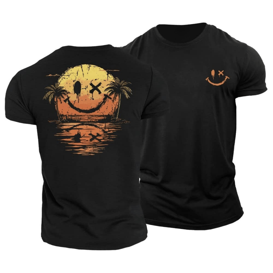 Camiseta de hombre verde con estampado smiley veraniego