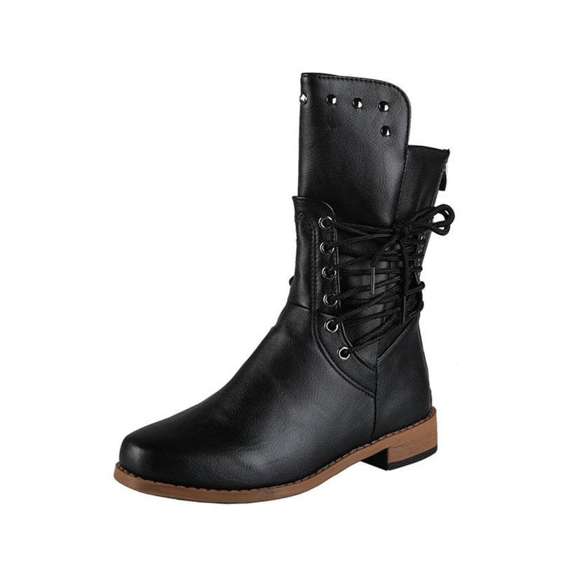 Botines de mujer con cordones, remaches y tacón bajo
