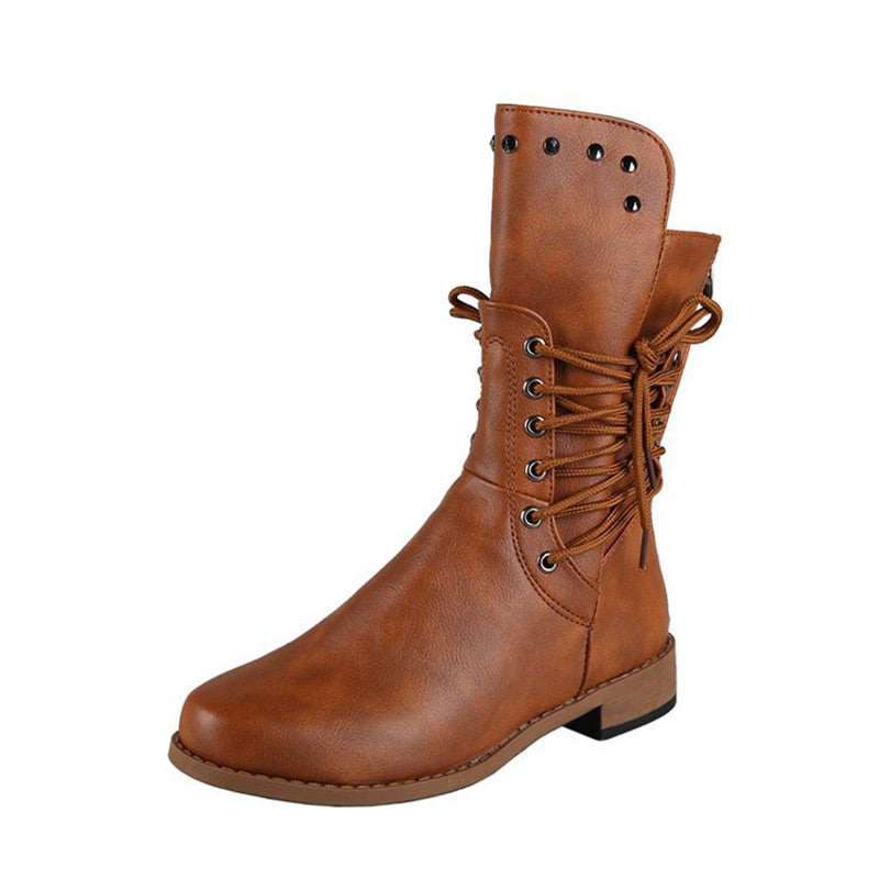 Botines de mujer con cordones, remaches y tacón bajo