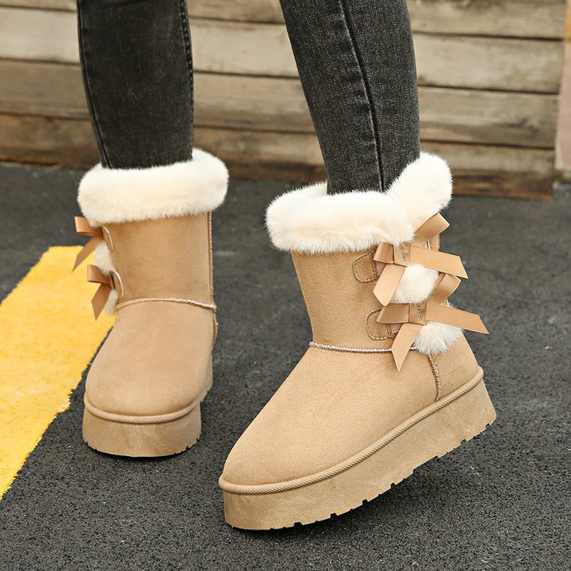 Botas de invierno para mujer con plataforma y lazos decorativos
