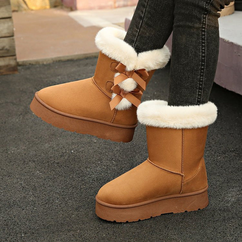 Botas de invierno para mujer con plataforma y lazos decorativos