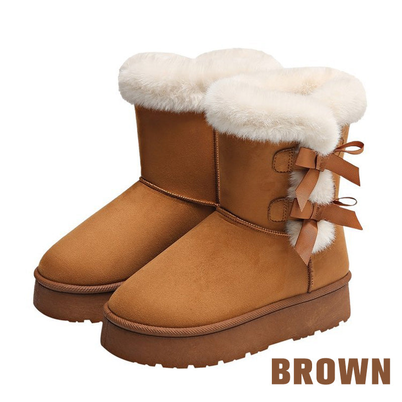Botas de invierno para mujer con plataforma y lazos decorativos