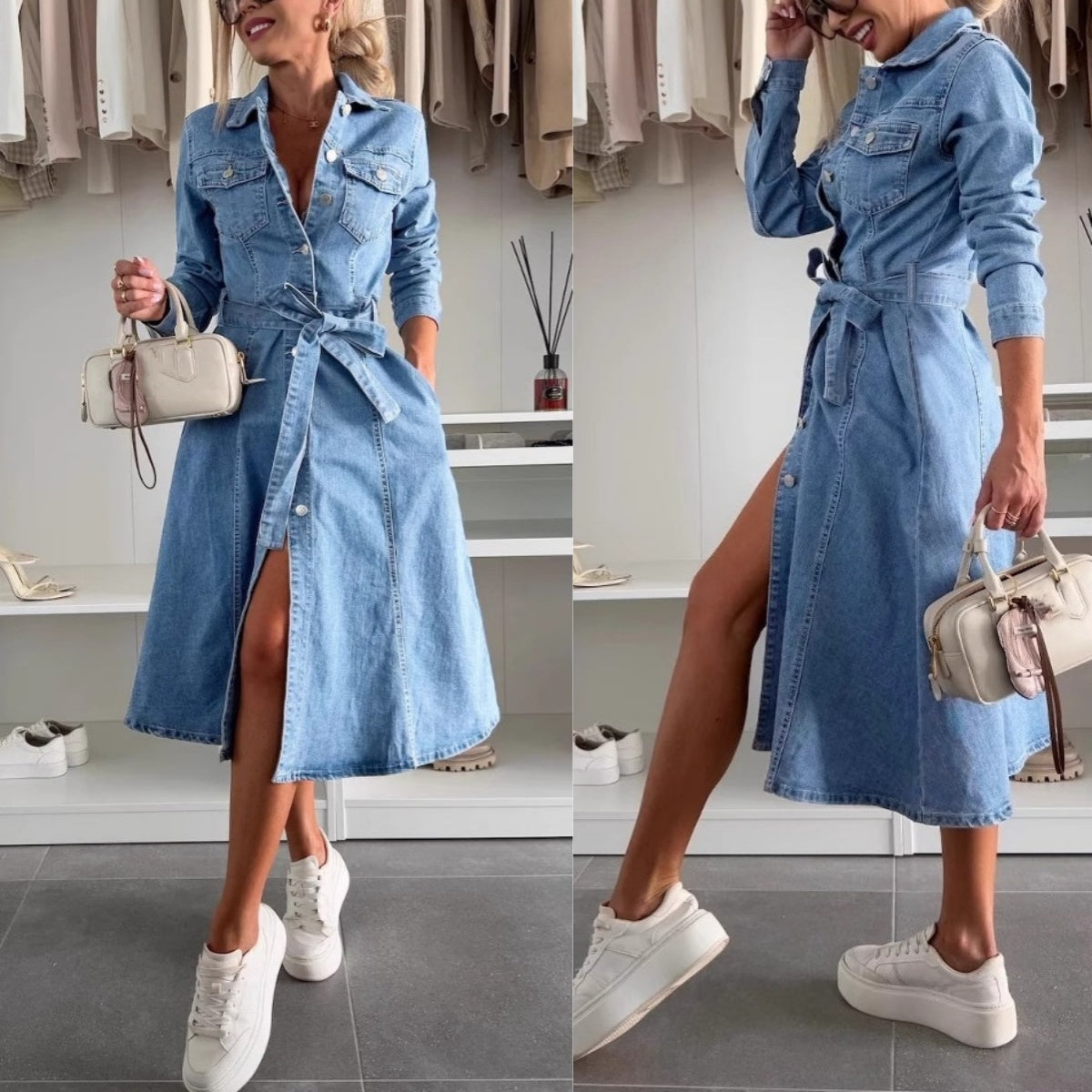 Vestido Denim Mujer Camisero – Estilo Elegante y Ajuste Moderno