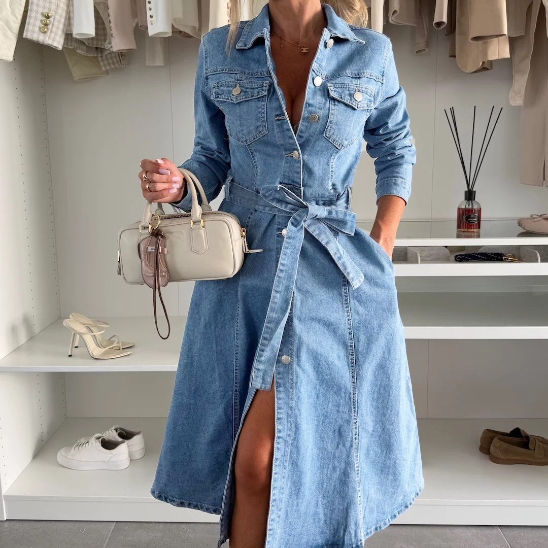 Vestido Denim Mujer Camisero – Estilo Elegante y Ajuste Moderno