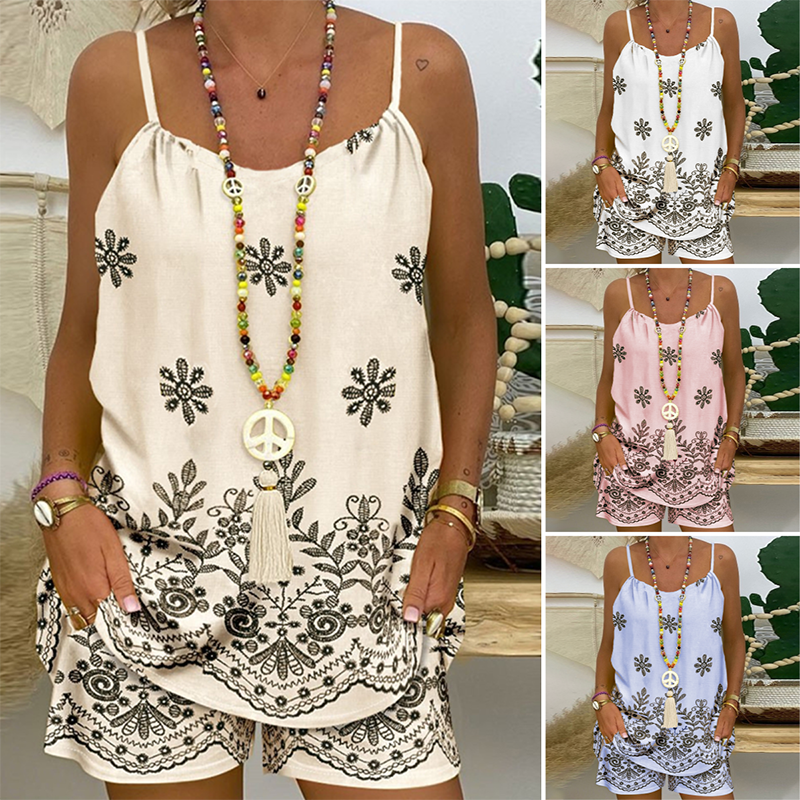 Conjunto estampado mujer con top sin mangas y short