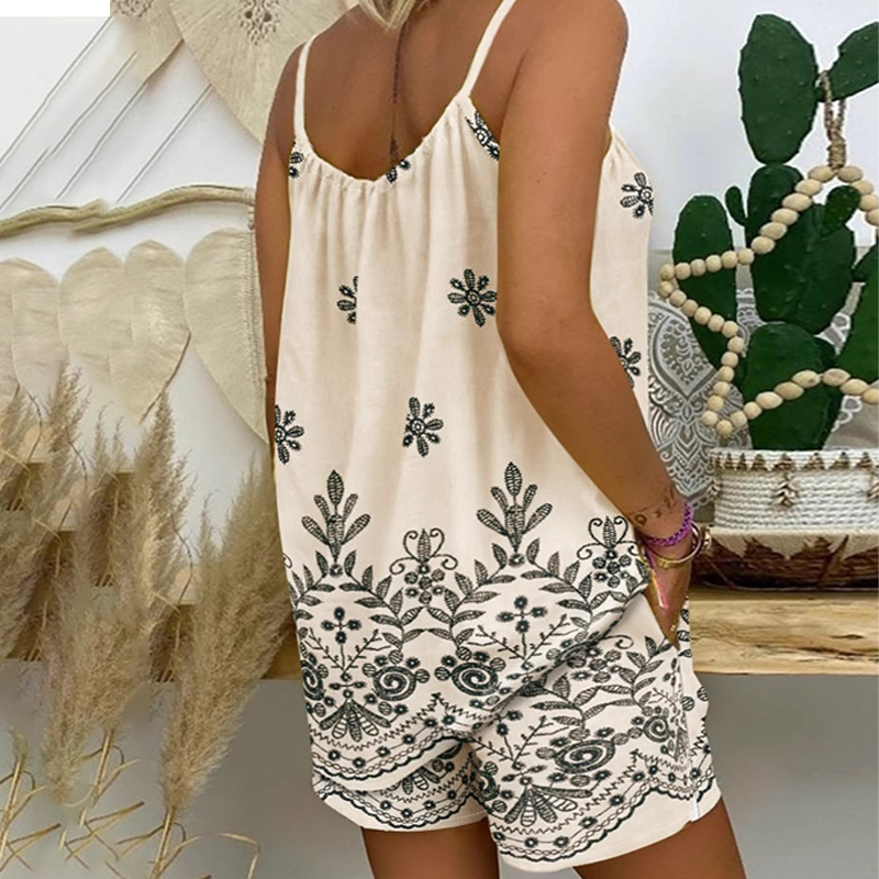 Conjunto estampado mujer con top sin mangas y short