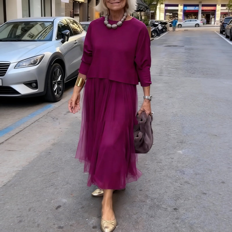 Conjunto mujer dos piezas con vestido largo fluido