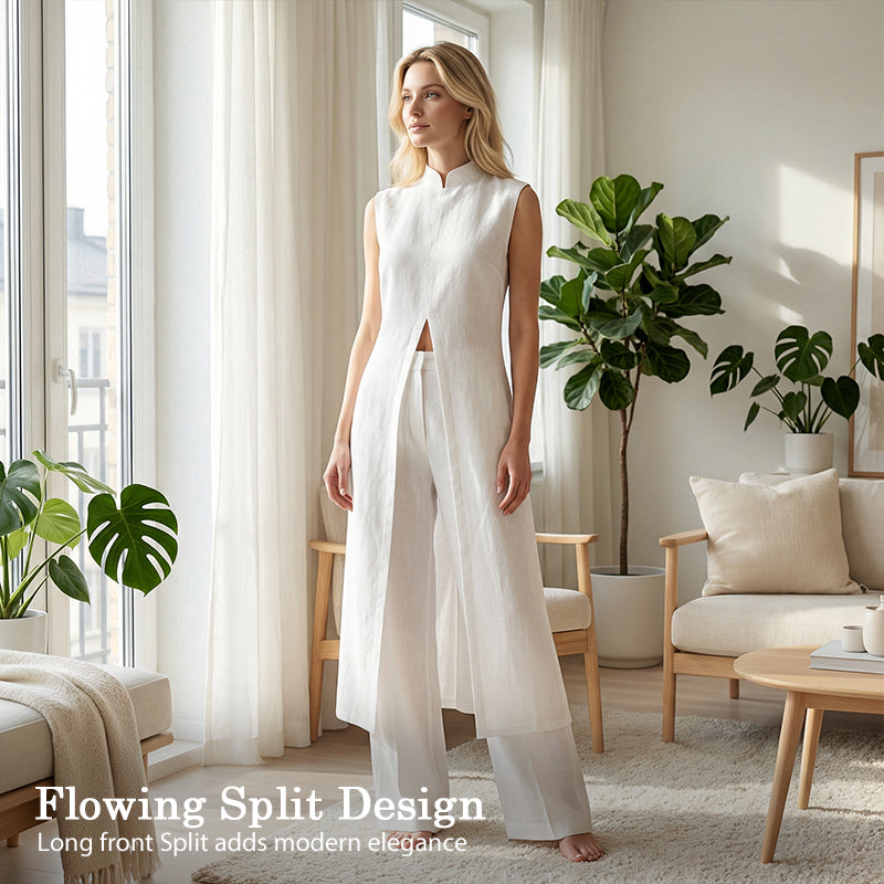 Conjunto Algodón Mujer Dos Piezas Elegante – Abertura y Pantalón Fluido Verano