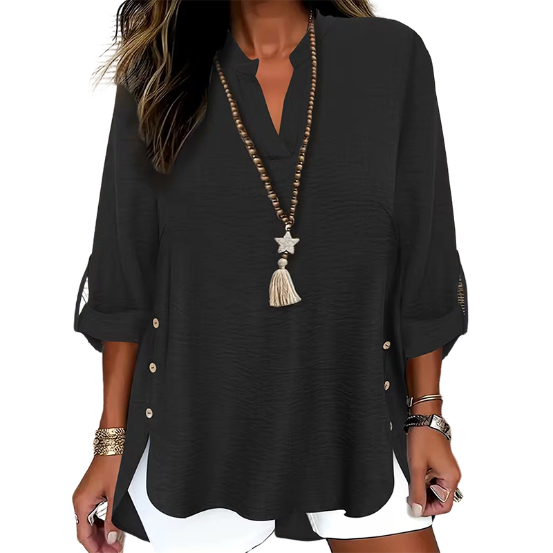 Top mujer con cuello en V y botones laterales
