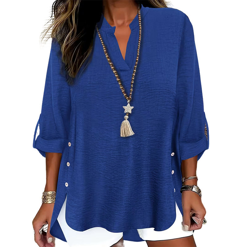 Top mujer con cuello en V y botones laterales