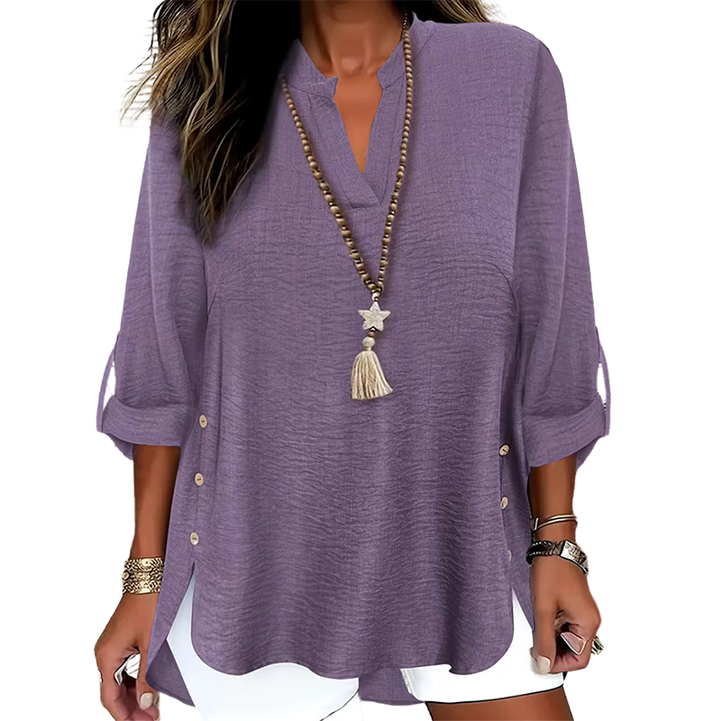 Top mujer con cuello en V y botones laterales