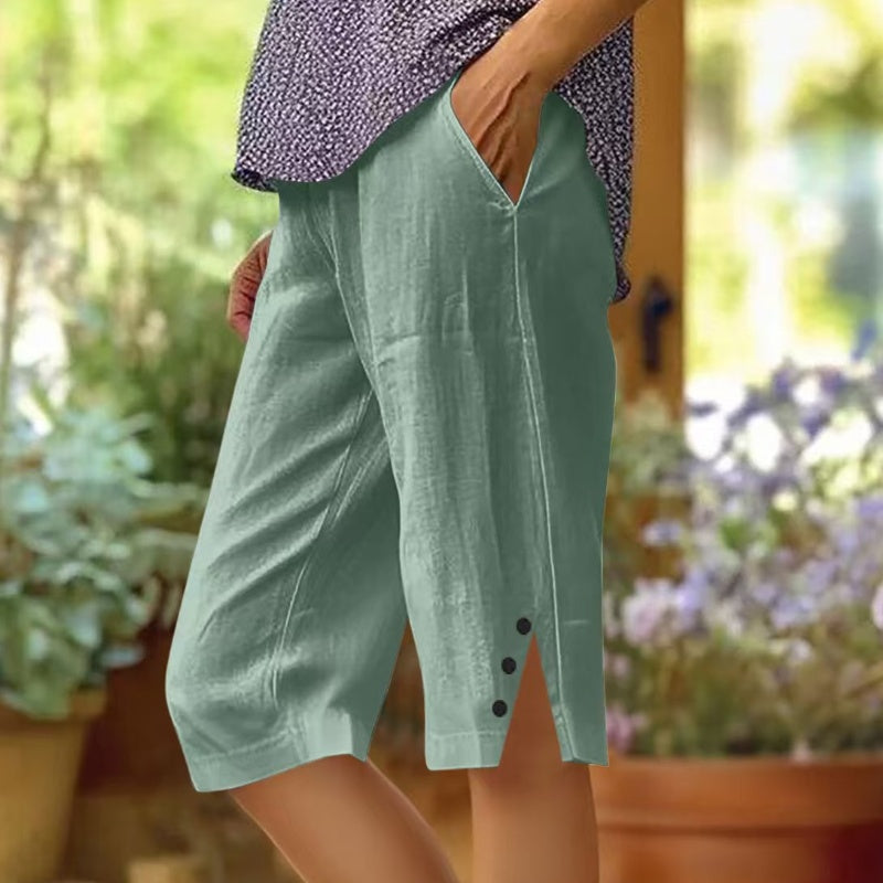 Pantalón capri mujer liso con bolsillos