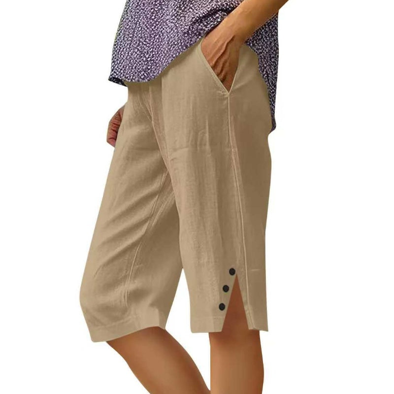 Pantalón capri mujer liso con bolsillos