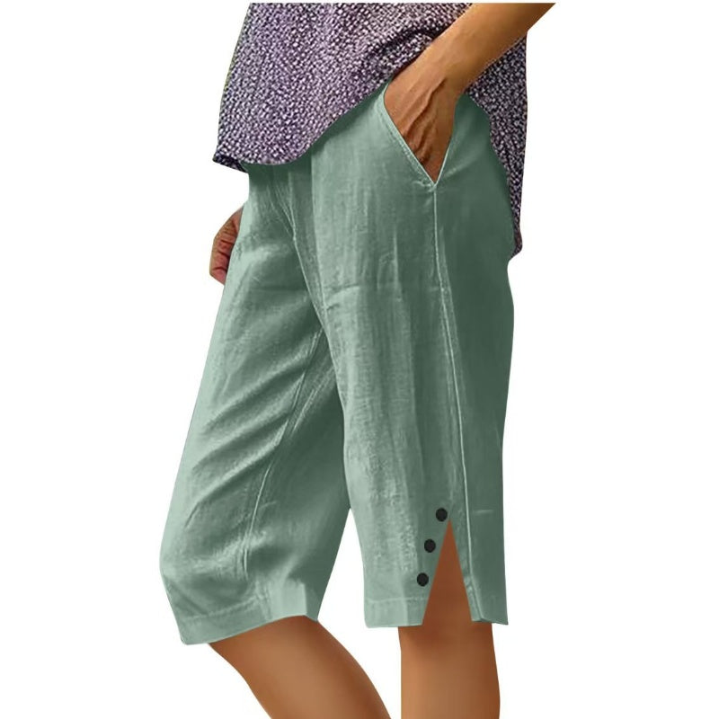 Pantalón capri mujer liso con bolsillos