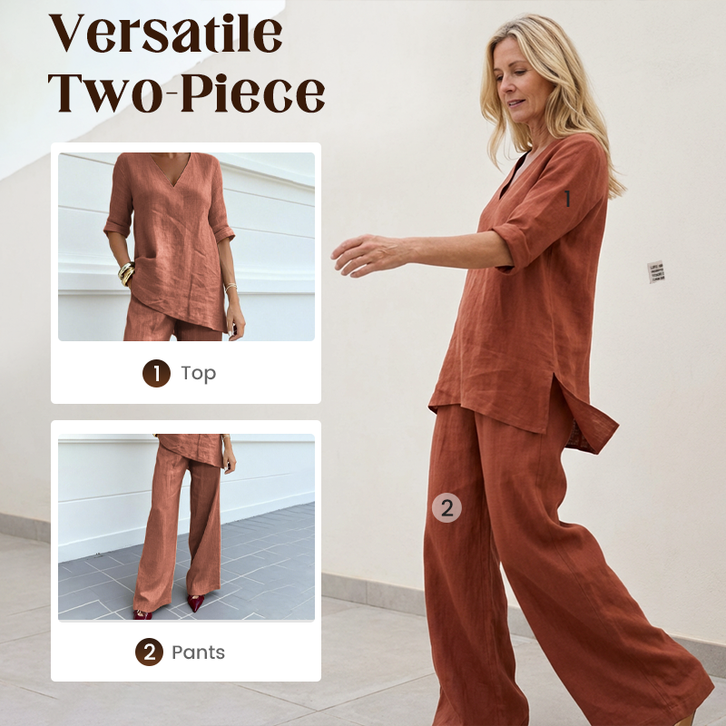 Conjunto de lino y algodón para mujer con pantalón ancho