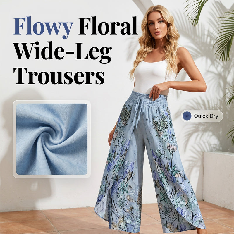 Pantalón mujer spandex floral con cintura fruncida verano
