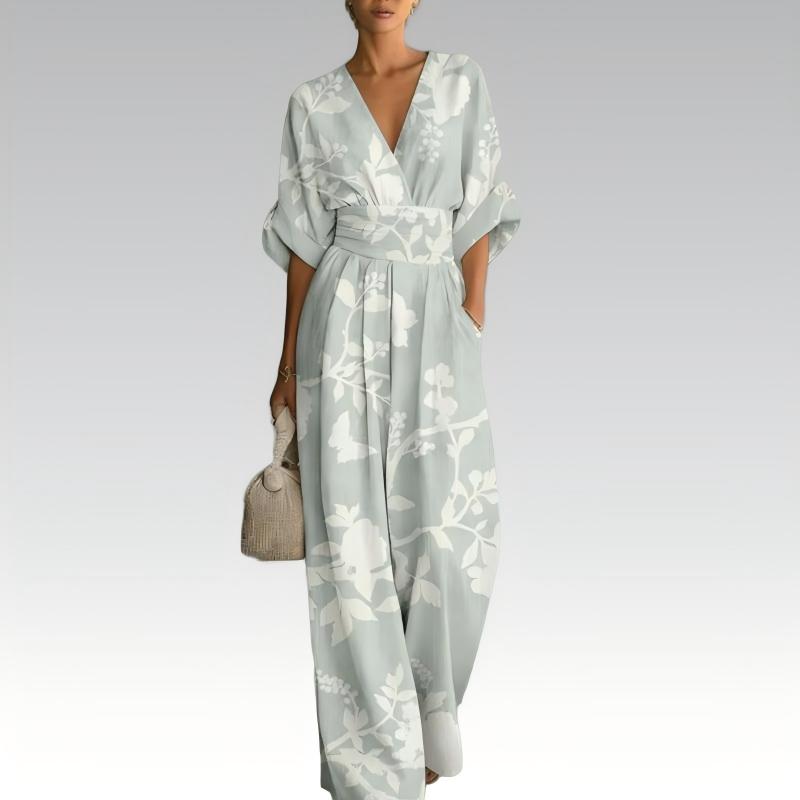 Mono poliéster floral con cintura marcada para verano elegante