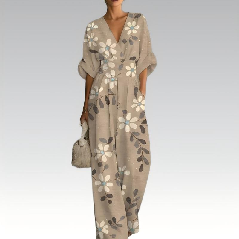 Mono poliéster floral con cintura marcada para verano elegante