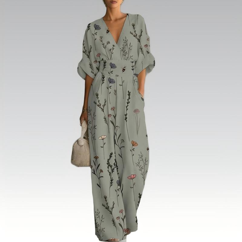 Mono poliéster floral con cintura marcada para verano elegante