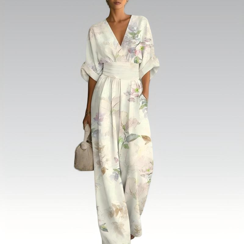 Mono poliéster floral con cintura marcada para verano elegante