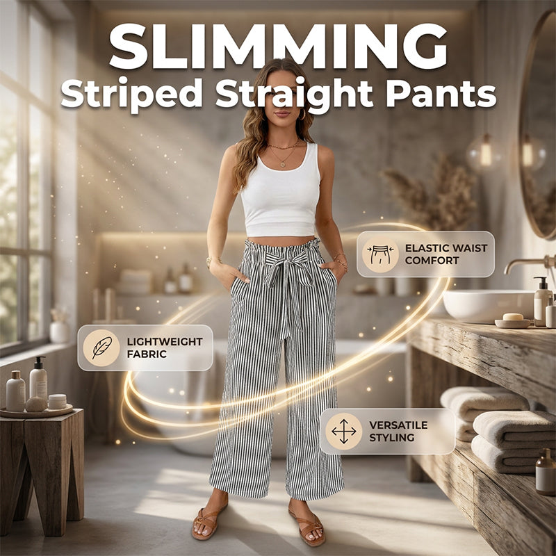 Pantalón de mujer de talle alto con rayas y pernera ancha