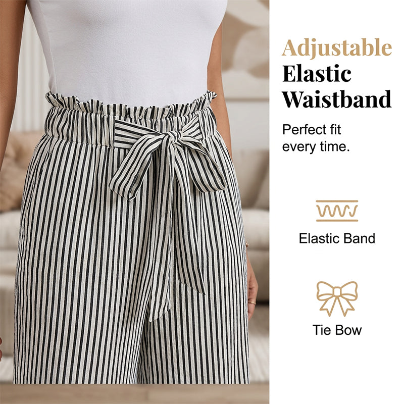 Pantalón de mujer de talle alto con rayas y pernera ancha