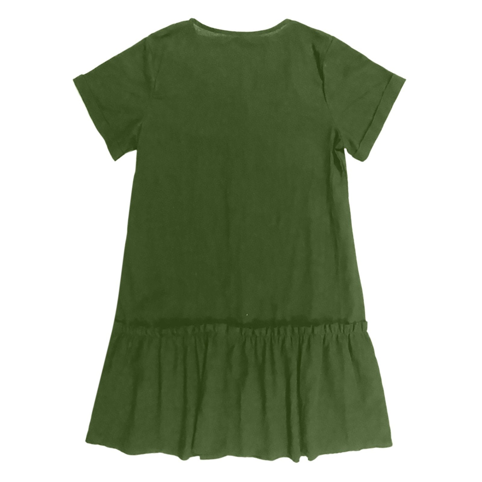 Vestido corto algodón lino con botones y volante casual verano