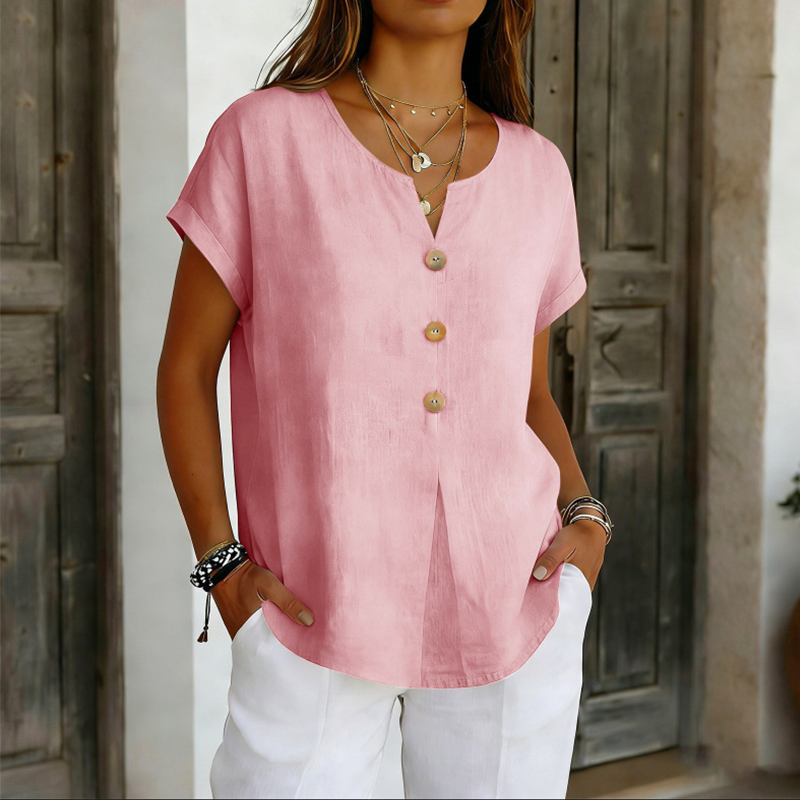 Camiseta mujer cuello V con botones decorativos