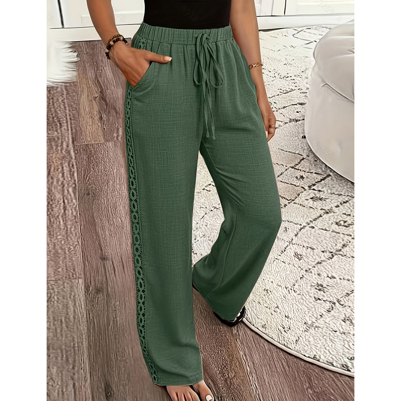 Pantalón mujer fluido con encaje lateral y cintura ajustable
