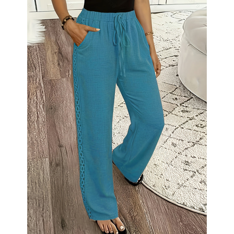 Pantalón mujer fluido con encaje lateral y cintura ajustable