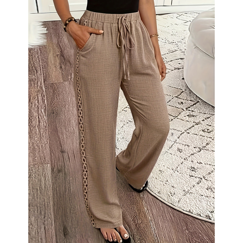Pantalón mujer fluido con encaje lateral y cintura ajustable