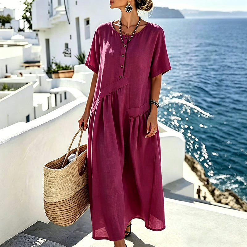 Vestido maxi mujer con botones efecto algodón-lino