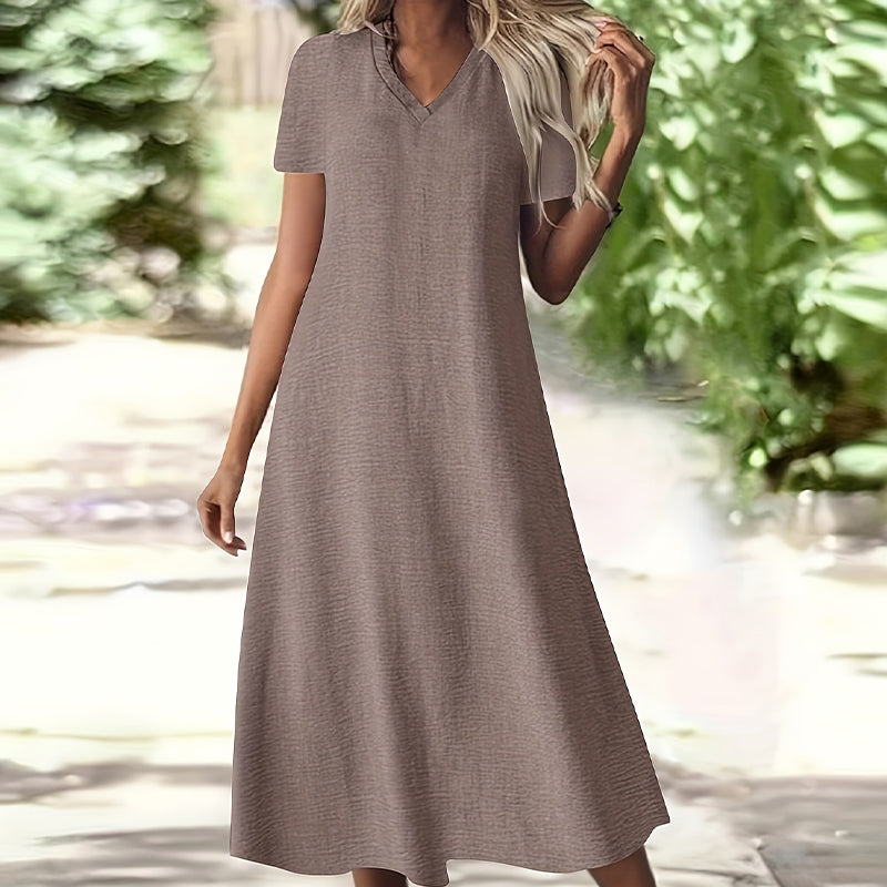 Vestido maxi mujer con cuello en V y bolsillos