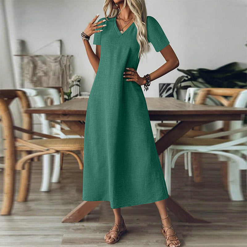Vestido maxi mujer con cuello en V y bolsillos