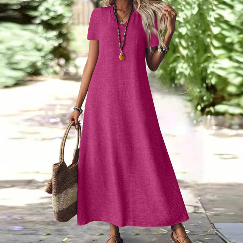 Vestido maxi mujer con cuello en V y bolsillos