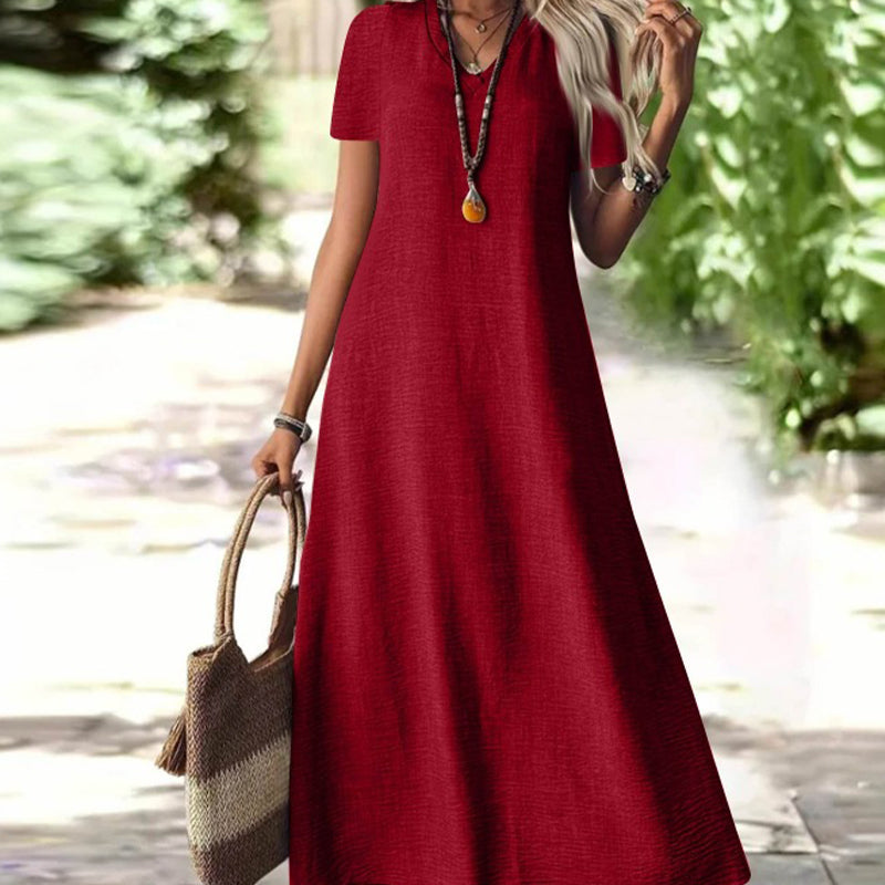 Vestido maxi mujer con cuello en V y bolsillos