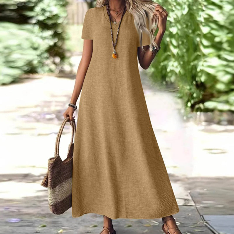 Vestido maxi mujer con cuello en V y bolsillos