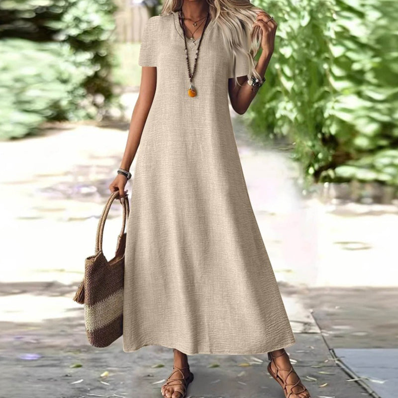 Vestido maxi mujer con cuello en V y bolsillos