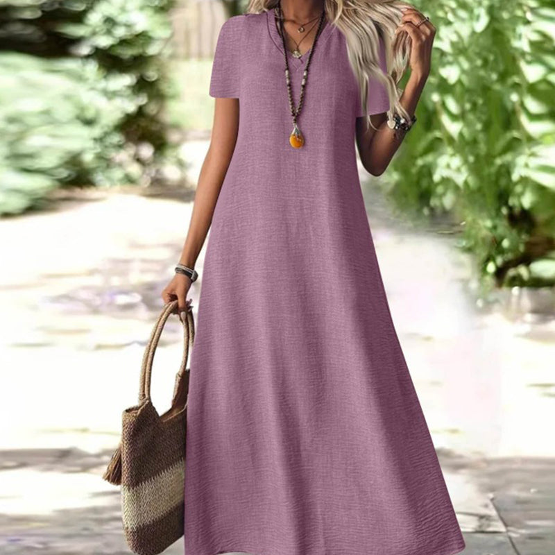 Vestido maxi mujer con cuello en V y bolsillos