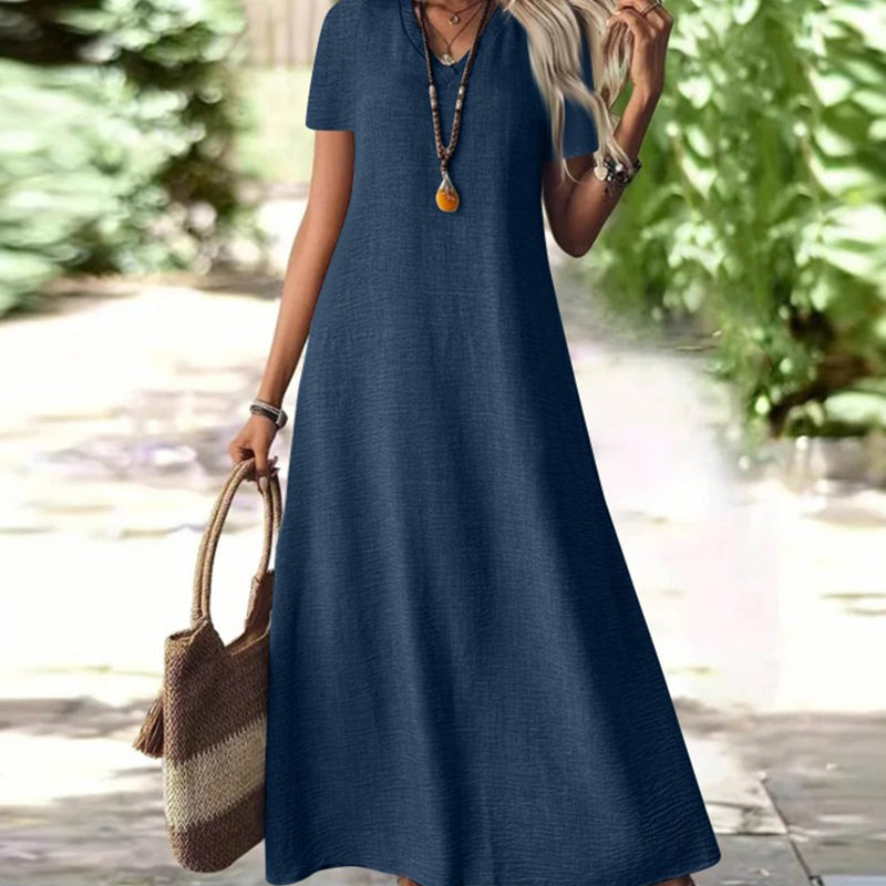 Vestido maxi mujer con cuello en V y bolsillos
