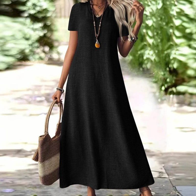 Vestido maxi mujer con cuello en V y bolsillos