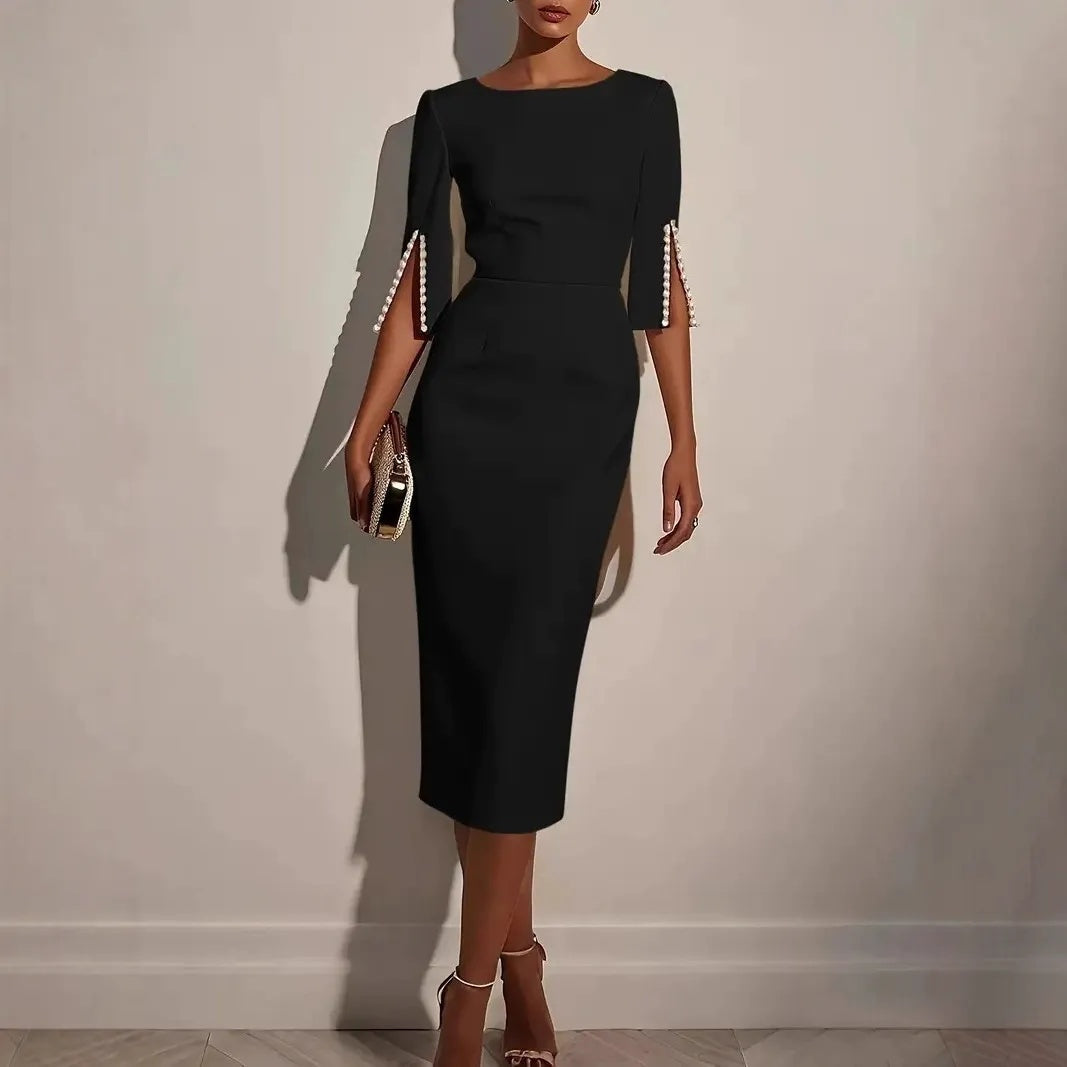 Vestido lápiz midi para mujer con mangas abiertas elegantes