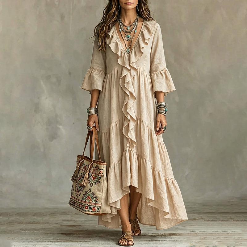 Vestido asimétrico para mujer con volantes y escote en V