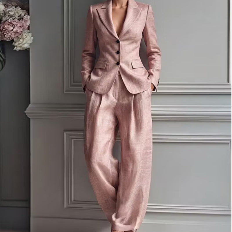 Conjunto de traje para mujer con blazer entallado y pantalón ancho