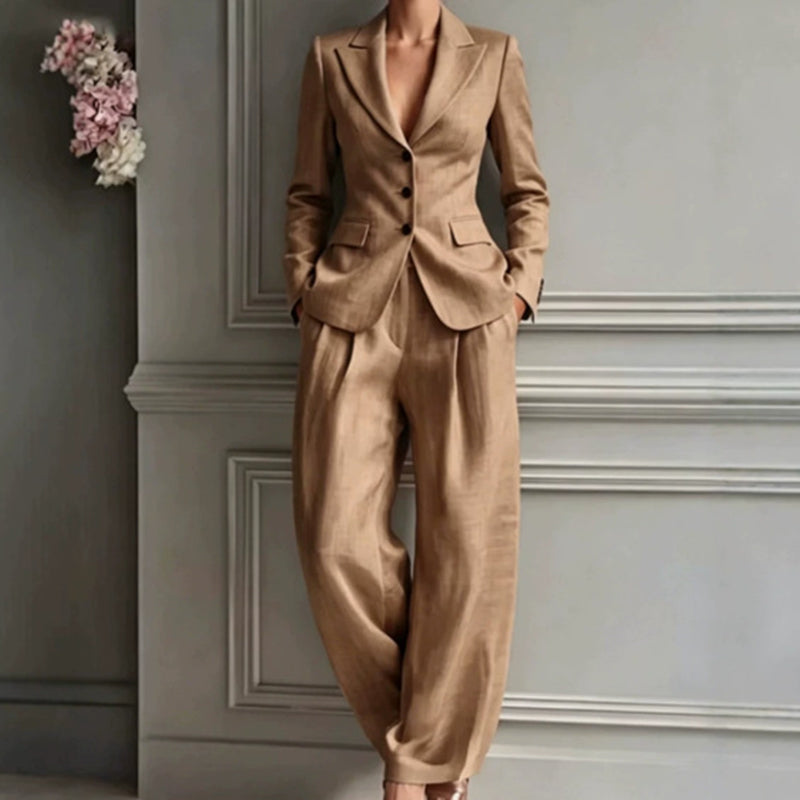 Conjunto de traje para mujer con blazer entallado y pantalón ancho