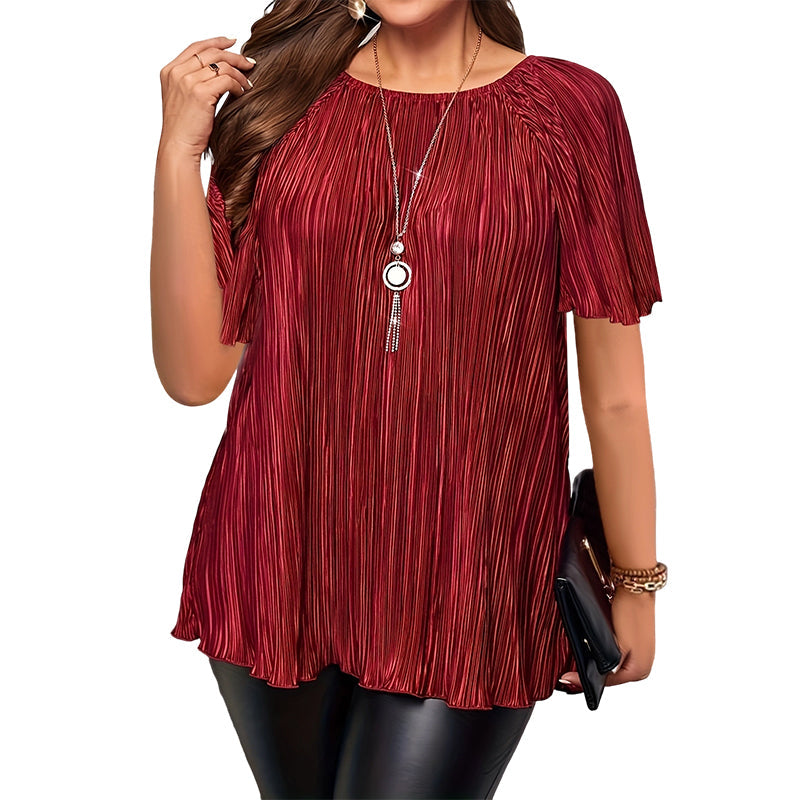 Top plisado mujer grande talla con mangas cortas