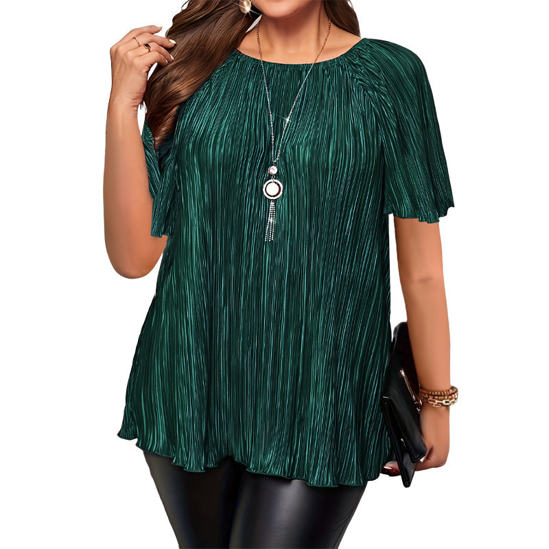 Top plisado mujer grande talla con mangas cortas