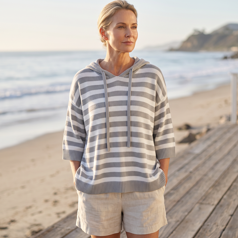 Sudadera con capucha mujer a rayas y corte holgado