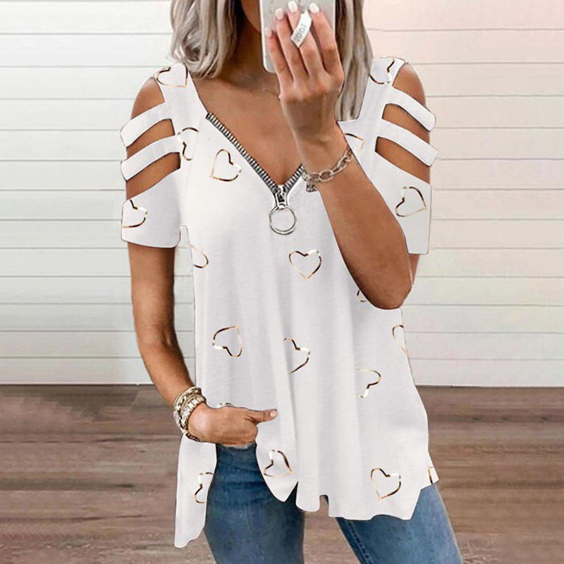 Camiseta mujer con hombros descubiertos y cremallera